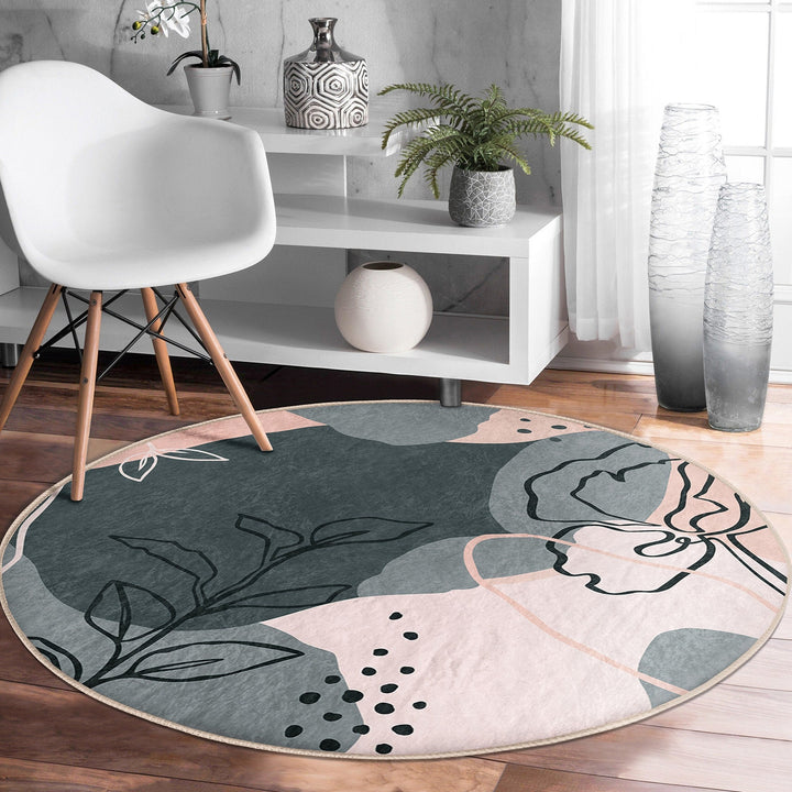 Abstract Round Rug|Non-Slip Round Carpet|Onedraw Circle Carpet|Abstract Floral Rug|Flower Home Decor|Farmhouse Style Multi-Purpose Carpet