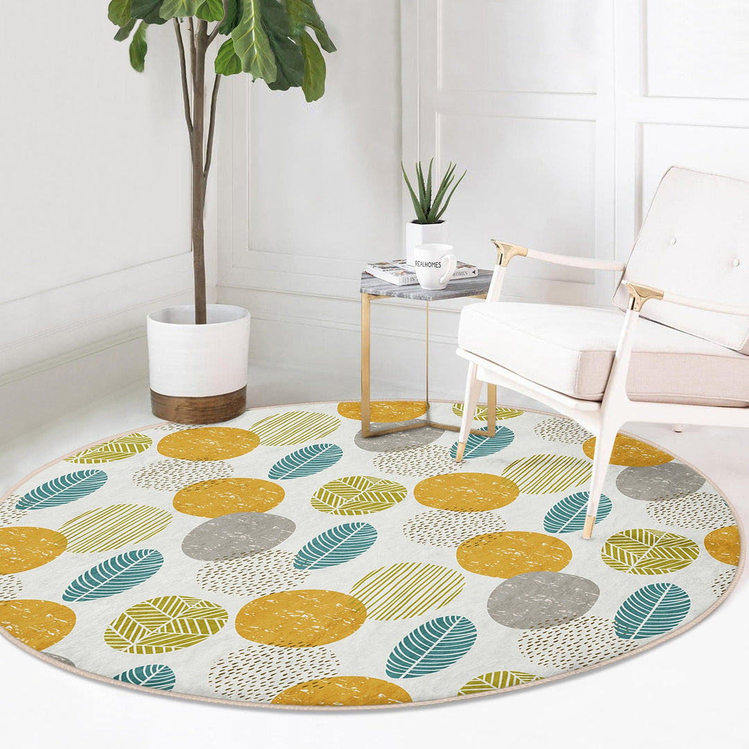 Abstract Round Rug|Non-Slip Round Carpet|Leaf Print Carpet|Abstract Area Rug|Colorful Home Decor|Housewarming Farmhouse Multi-Purpose Mat