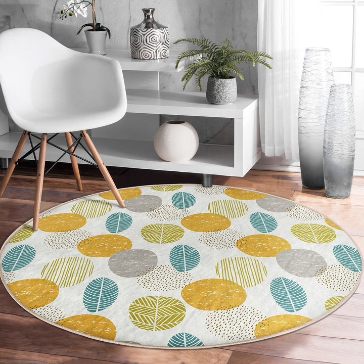 Abstract Round Rug|Non-Slip Round Carpet|Leaf Print Carpet|Abstract Area Rug|Colorful Home Decor|Housewarming Farmhouse Multi-Purpose Mat