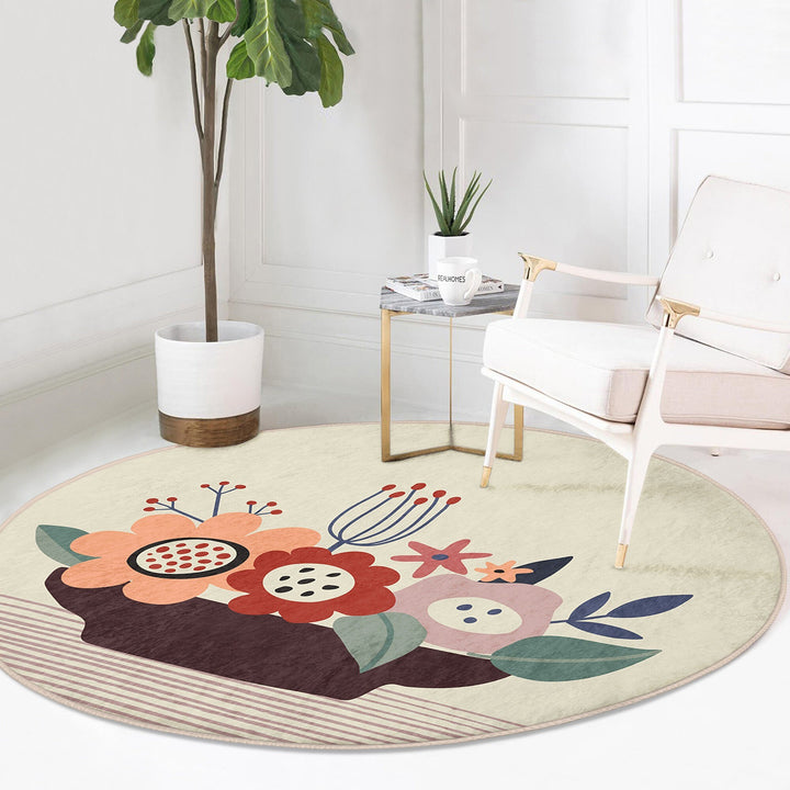 Abstract Round Rug|Non-Slip Round Carpet|Floral Circle Carpet|Abstract Area Rug|Onedraw Floral Home Decor|Decorative Multi-Purpose Mat