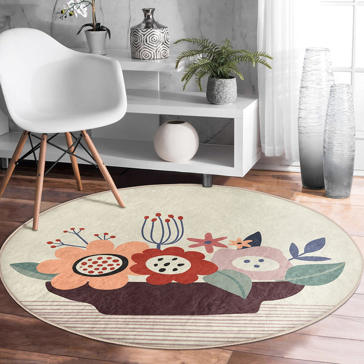 Abstract Round Rug|Non-Slip Round Carpet|Floral Circle Carpet|Abstract Area Rug|Onedraw Floral Home Decor|Decorative Multi-Purpose Mat