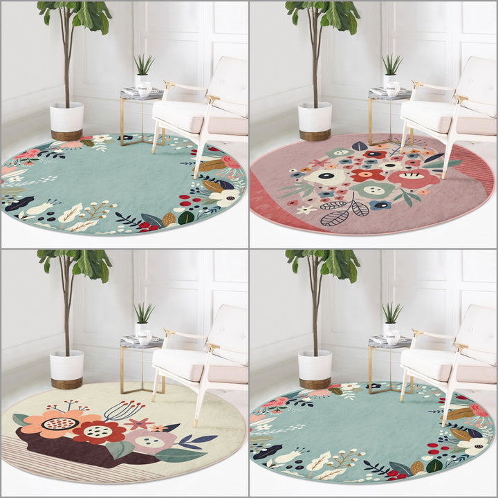 Abstract Round Rug|Non-Slip Round Carpet|Floral Circle Carpet|Abstract Area Rug|Onedraw Floral Home Decor|Decorative Multi-Purpose Mat