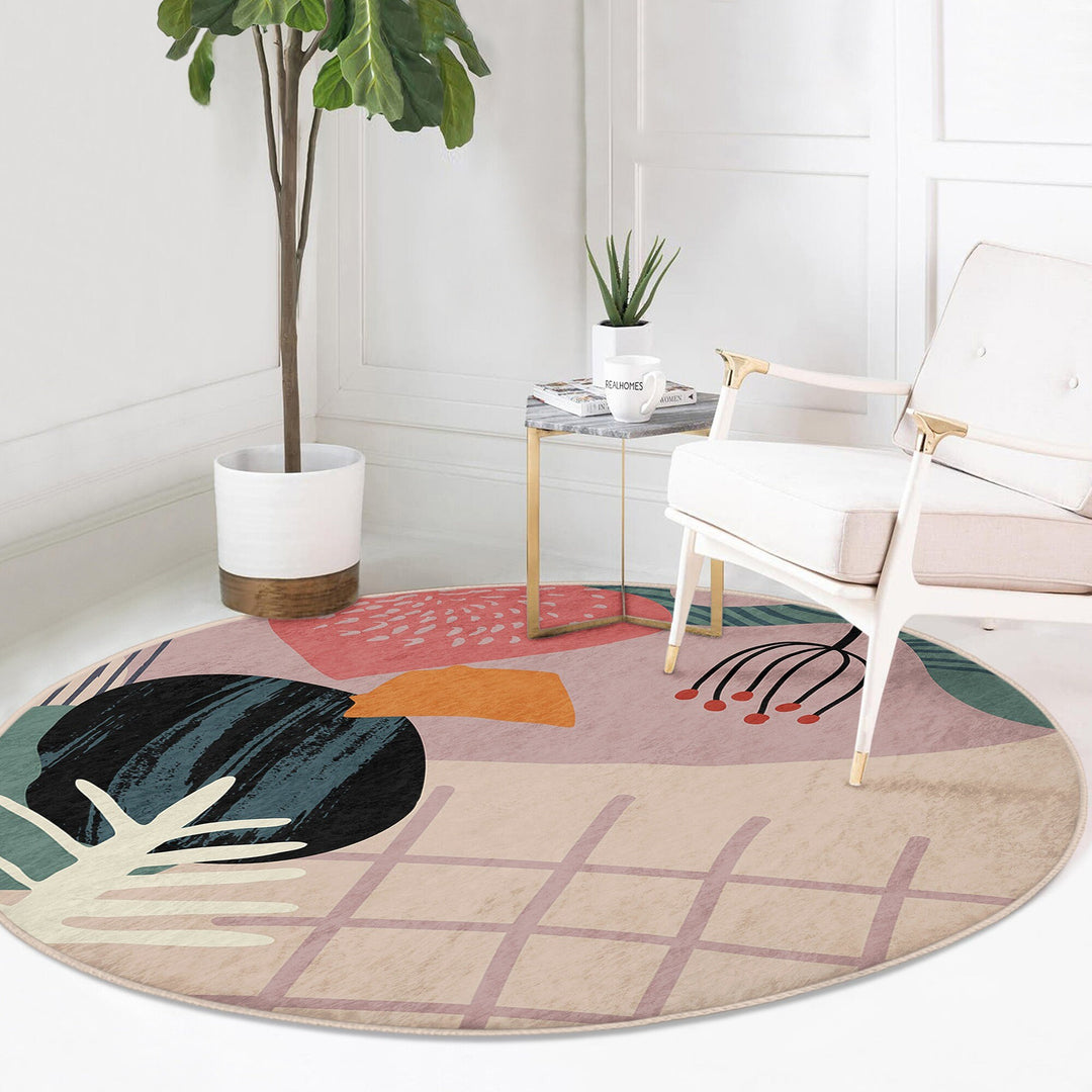 Abstract Round Rug|Non-Slip Round Carpet|Floral Circle Carpet|Abstract Area Rug|Onedraw Woman Face Home Decor|Decorative Multi-Purpose Mat