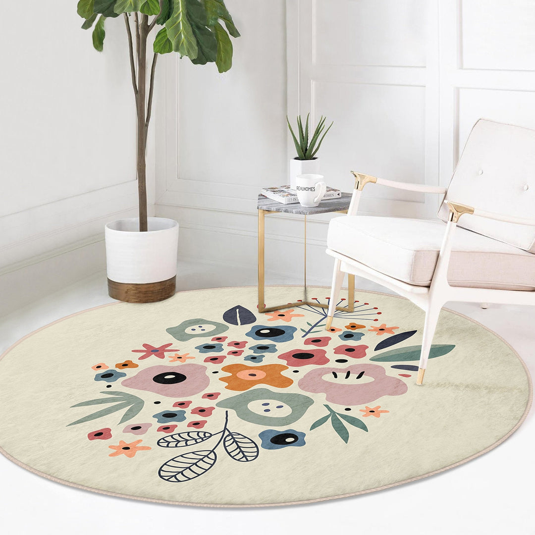 Abstract Round Rug|Non-Slip Round Carpet|Floral Circle Carpet|Abstract Area Rug|Onedraw Woman Face Home Decor|Decorative Multi-Purpose Mat