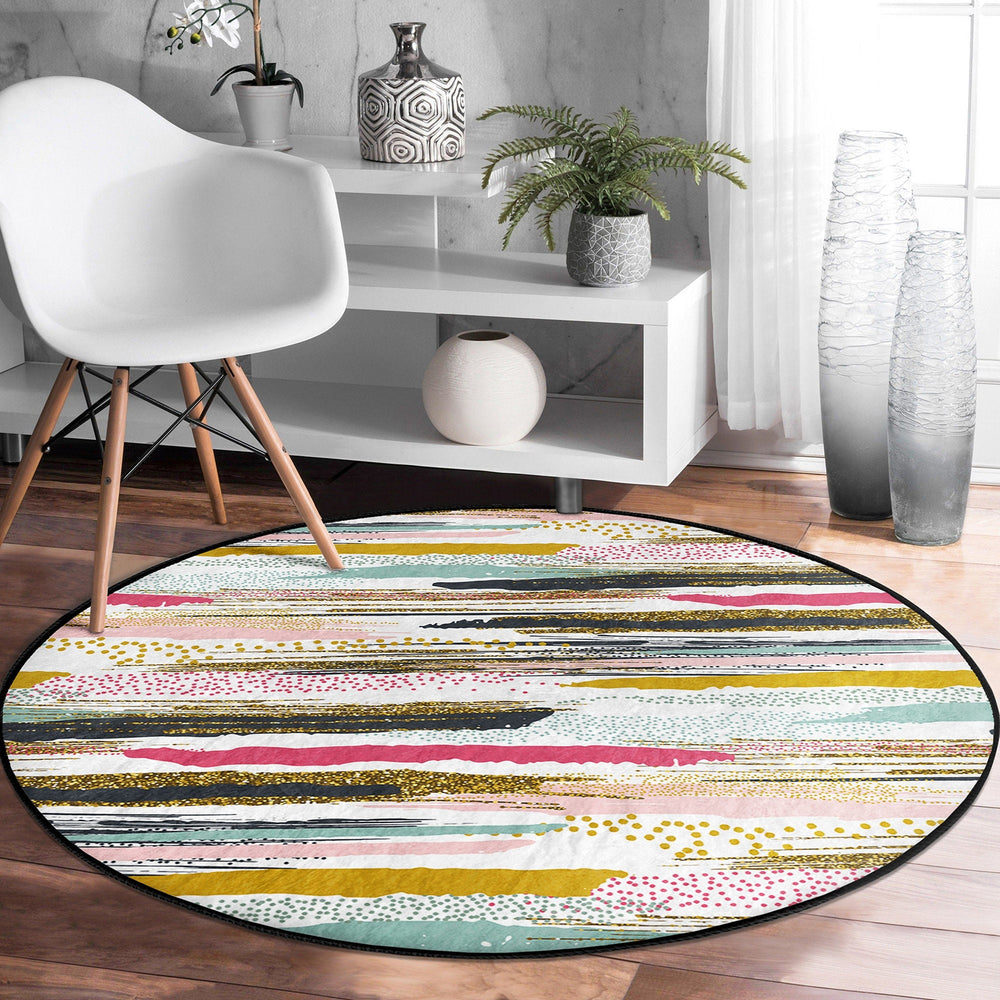 Abstract Round Rug|Non-Slip Round Carpet|Boho Circle Carpet|Abstract Area Rug|Colorful Home Decor|Decorative Farmhouse Multi-Purpose Mat