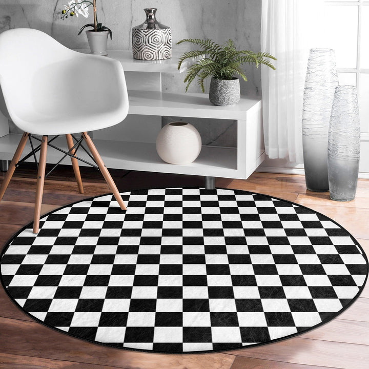 Geometric Round Rug|Non-Slip Round Carpet|Abstract Area Carpet|Abstract Boho Rug|Black White Decor|Decorative Modern Multi-Purpose Mat