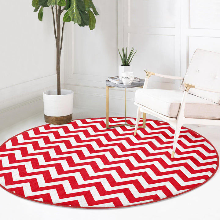 Zigzag Round Rug|Non-Slip Round Carpet|Geometric Circle Carpet|Abstract Area Rug|Zigzag Home Decor|Decorative Farmhouse Multi-Purpose Mat