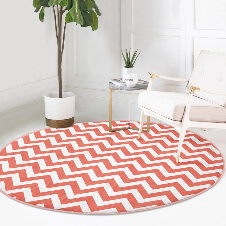 Zigzag Round Rug|Non-Slip Round Carpet|Geometric Circle Carpet|Abstract Area Rug|Zigzag Home Decor|Decorative Farmhouse Multi-Purpose Mat