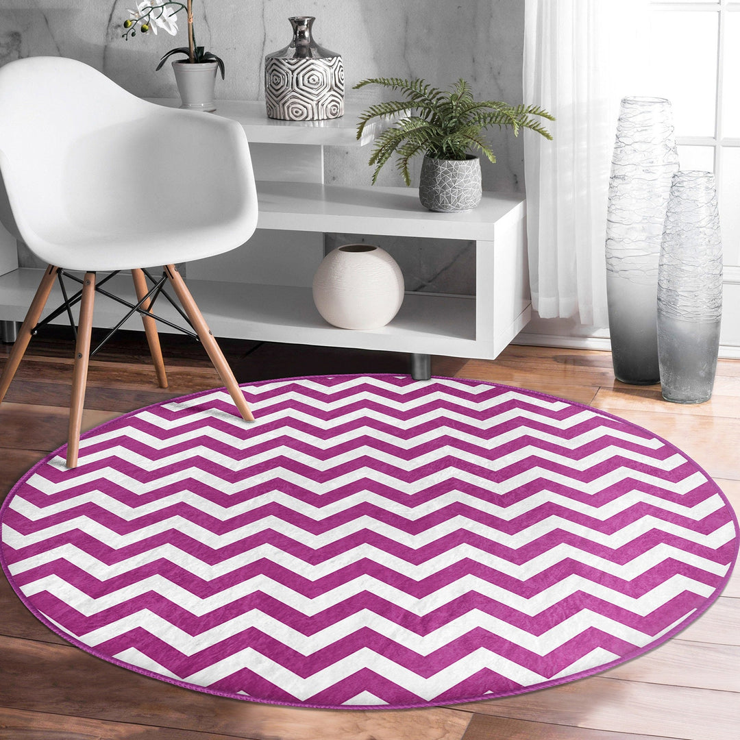 Zigzag Round Rug|Non-Slip Round Carpet|Geometric Circle Carpet|Abstract Area Rug|Zigzag Home Decor|Decorative Farmhouse Multi-Purpose Mat