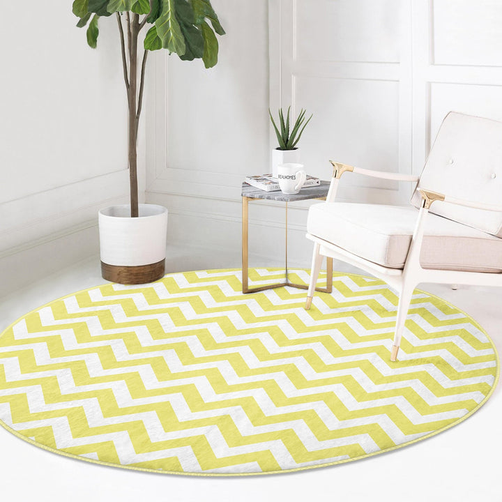 Zigzag Round Rug|Non-Slip Round Carpet|Geometric Circle Carpet|Abstract Area Rug|Zigzag Home Decor|Decorative Farmhouse Multi-Purpose Mat