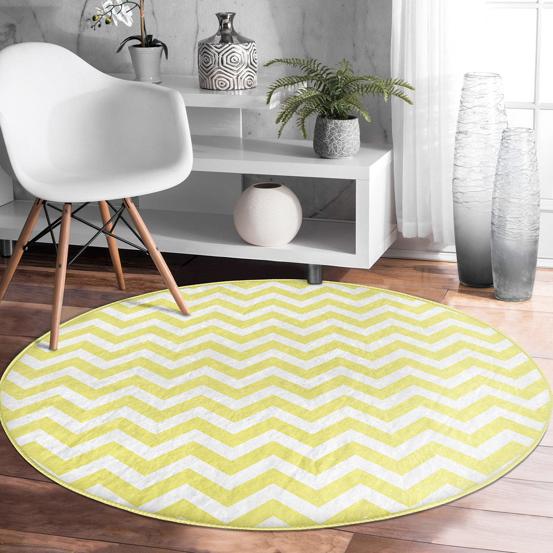 Zigzag Round Rug|Non-Slip Round Carpet|Geometric Circle Carpet|Abstract Area Rug|Zigzag Home Decor|Decorative Farmhouse Multi-Purpose Mat