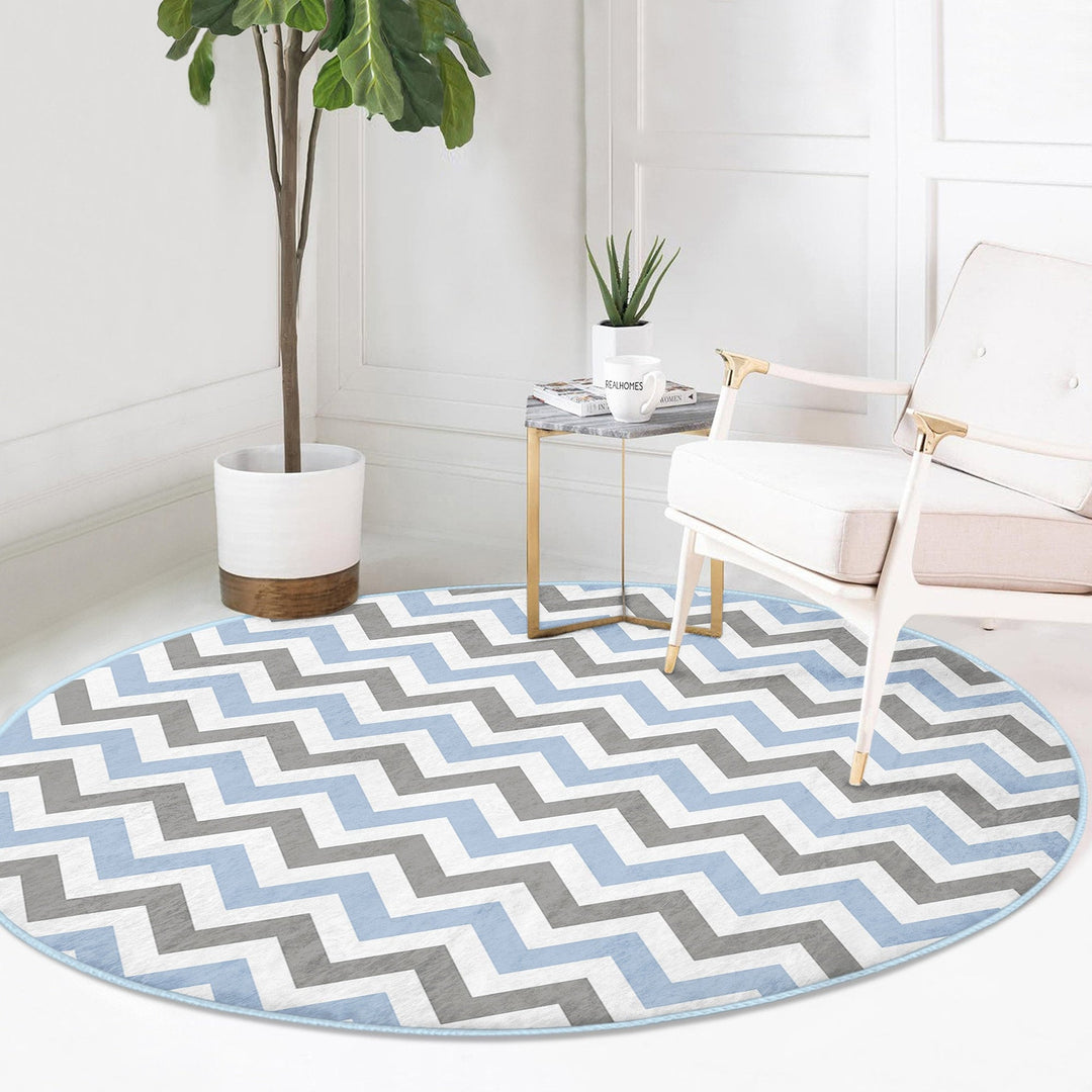 Zigzag Round Rug|Zigzag Home Decor|Non-Slip Round Carpet|Geometric Circle Carpet|Abstract Area Rug|Decorative Farmhouse Multi-Purpose Mat