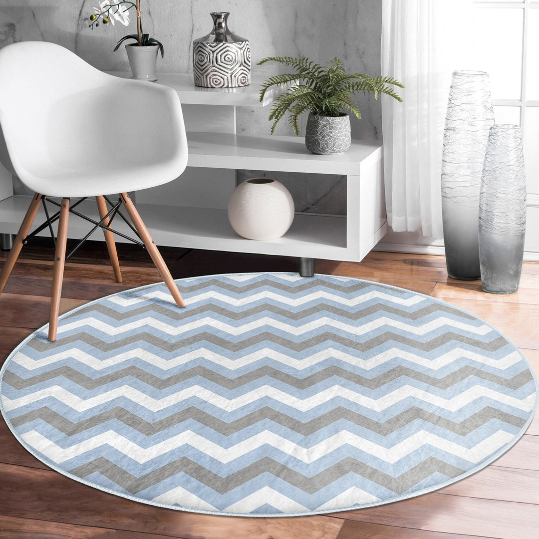 Zigzag Round Rug|Zigzag Home Decor|Non-Slip Round Carpet|Geometric Circle Carpet|Abstract Area Rug|Decorative Farmhouse Multi-Purpose Mat