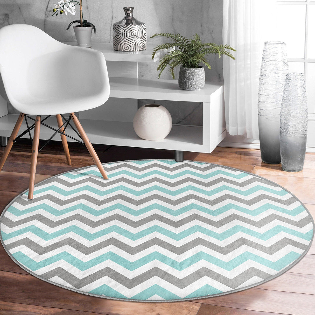 Zigzag Round Rug|Zigzag Home Decor|Non-Slip Round Carpet|Geometric Circle Carpet|Abstract Area Rug|Decorative Farmhouse Multi-Purpose Mat