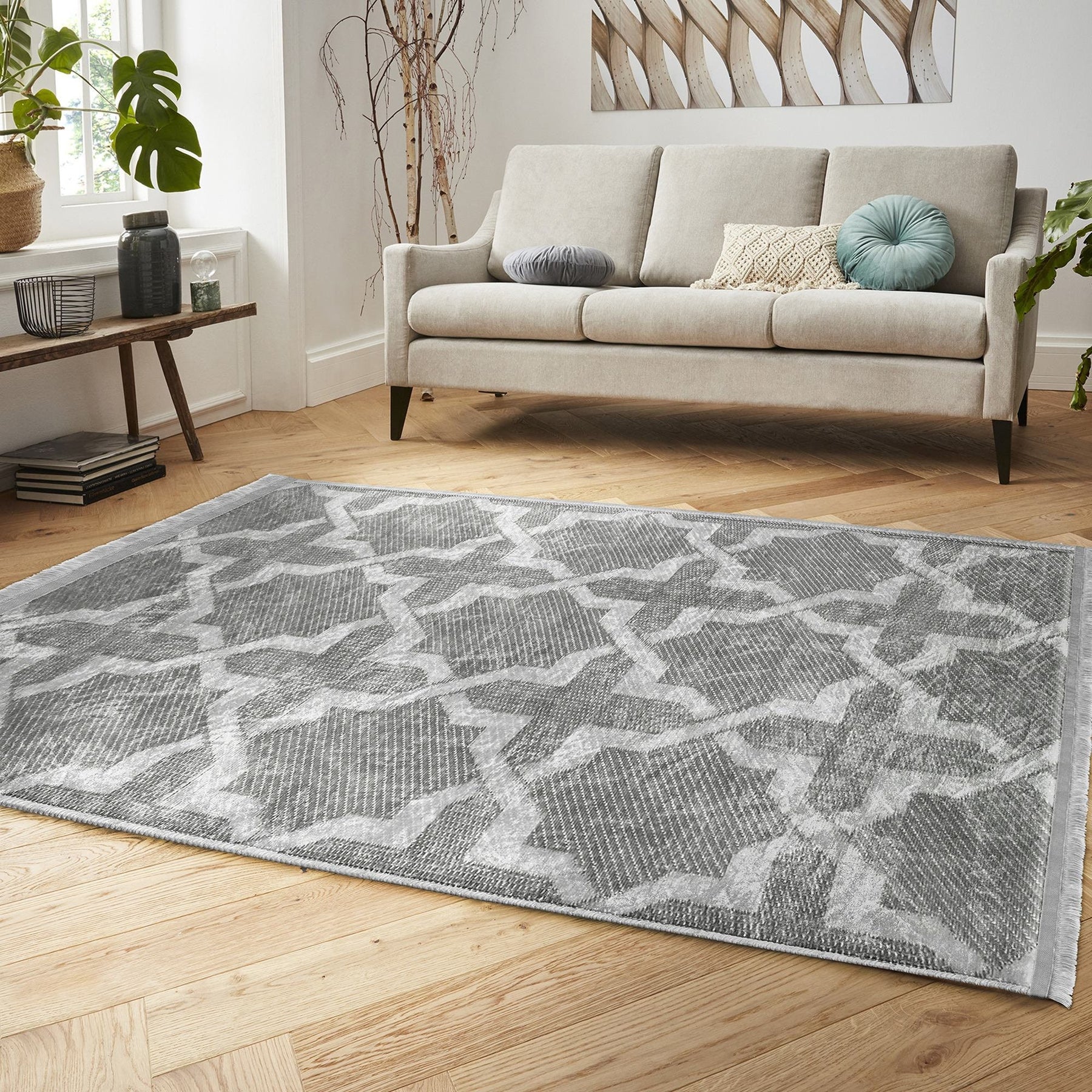 Rectangular Area Rugs - Gray Boho Geometric Rug – Akasia