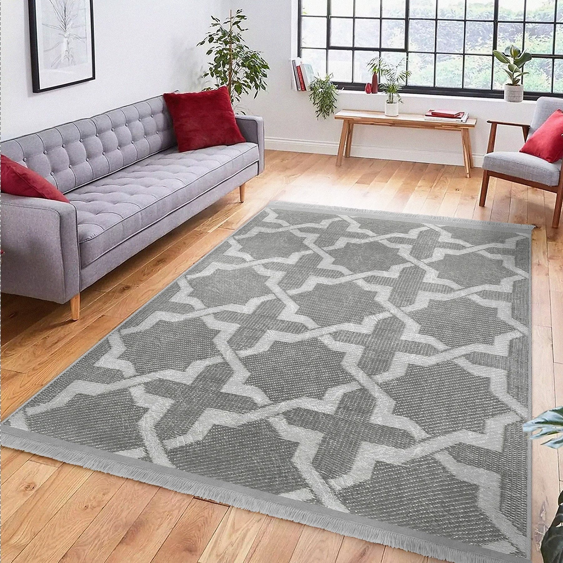 Rectangular Area Rugs - Gray Boho Geometric Rug – Akasia