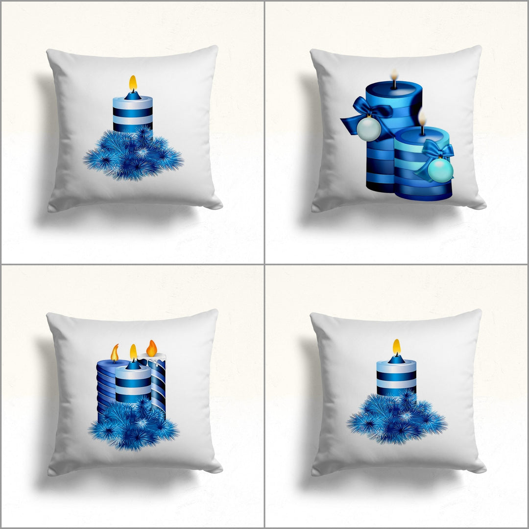 Christmas Pillow Cover|Xmas Candle Cushion|Blue Home Decor|Winter Pillow Case|Xmas Throw Pillowtop|Gift Cushion Cover|New Year Gift for Her