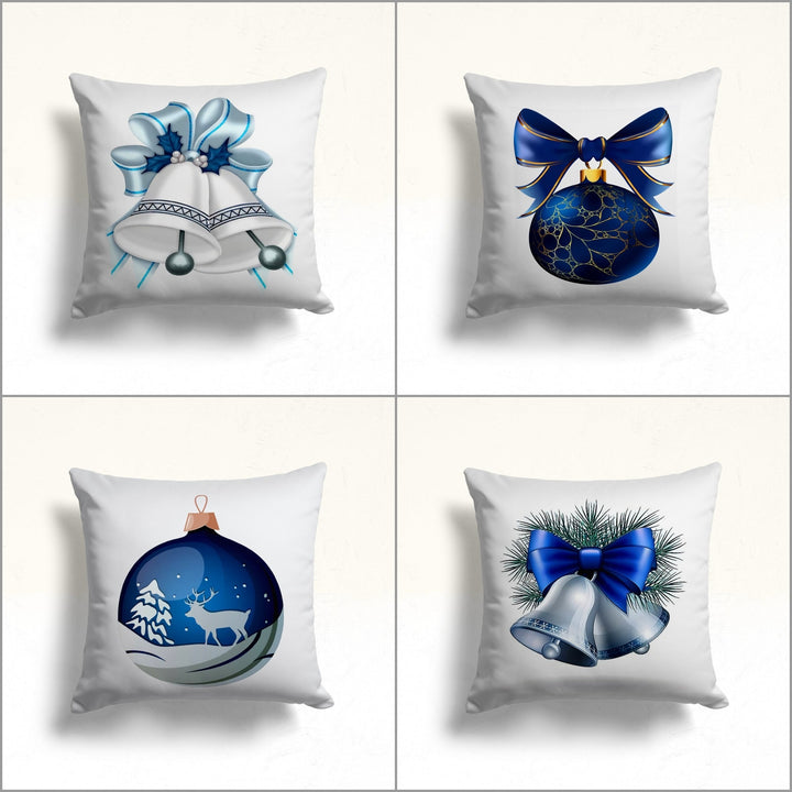 Christmas Pillow Cover|Xmas Bell Cushion|Blue Home Decor|Winter Pillow Case|Xmas Throw Pillowtop|Gift Cushion Cover|New Year Gift for Her