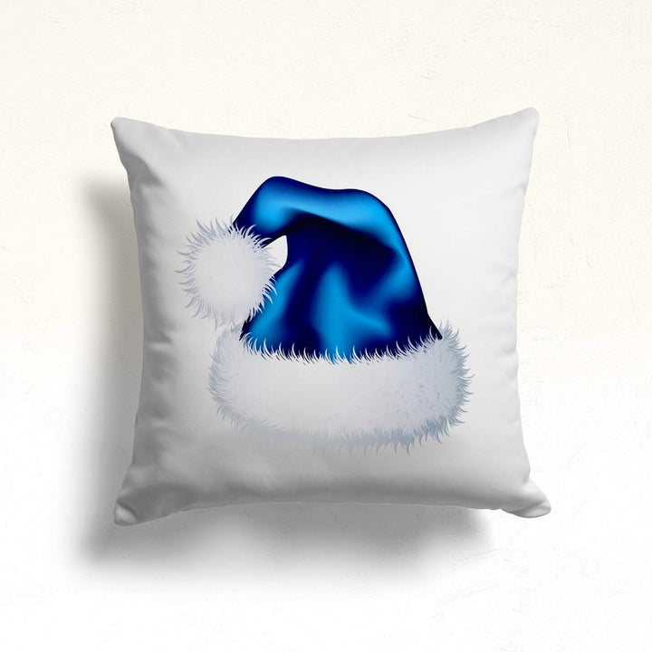 Christmas Pillow Cover|Merry Xmas Cushion|Blue Santa Hat|Winter Pillow Case|Xmas Throw Pillowtop|Gift Cushion Cover|Xmas Ornament Pillow