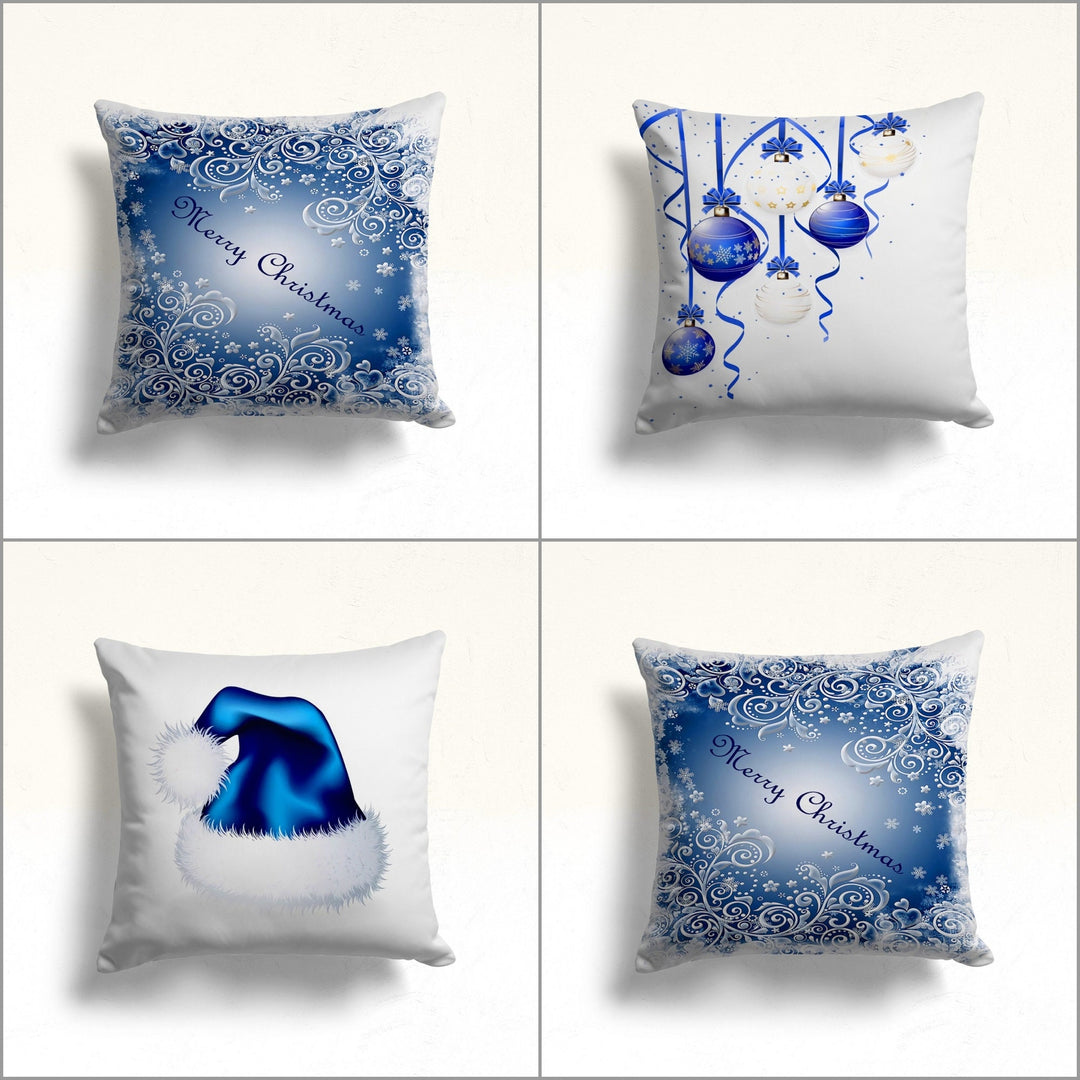 Christmas Pillow Cover|Merry Xmas Cushion|Blue Santa Hat|Winter Pillow Case|Xmas Throw Pillowtop|Gift Cushion Cover|Xmas Ornament Pillow