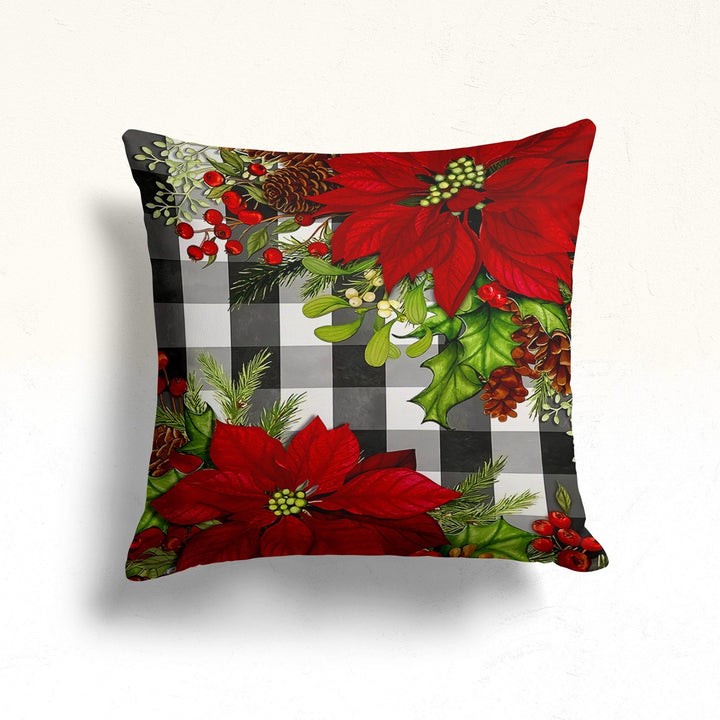 Christmas Pillow Cover|Poinsettia Cushion Case|Pine Cone Decor|Winter Pillow Case|Xmas Throw Pillowtop|Floral Cushion Cover|New Year Gift