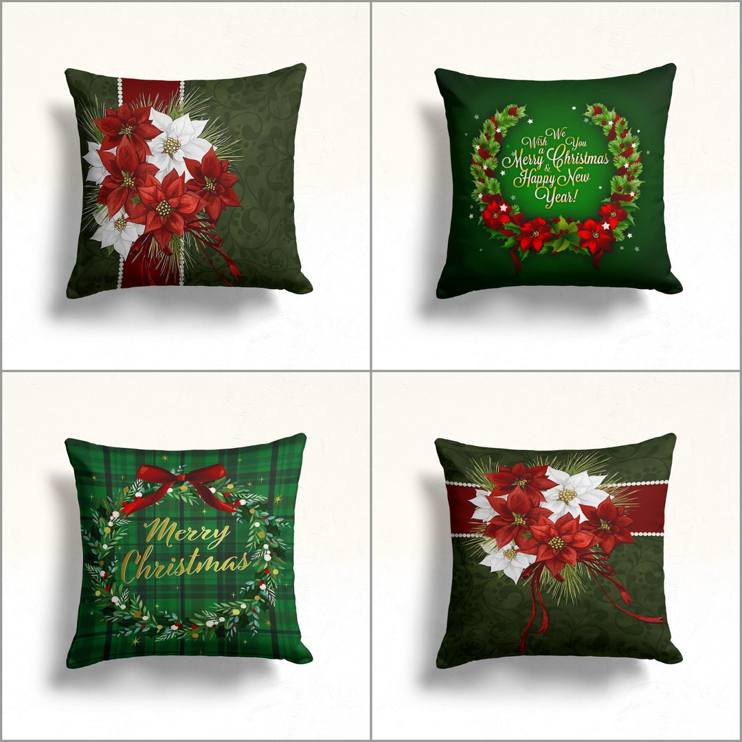 Christmas Pillow Cover|Poinsettia Cushion Case|Merry Xmas Decor|Winter Pillow Case|Xmas Throw Pillowtop|Floral Cushion Cover|New Year Gift