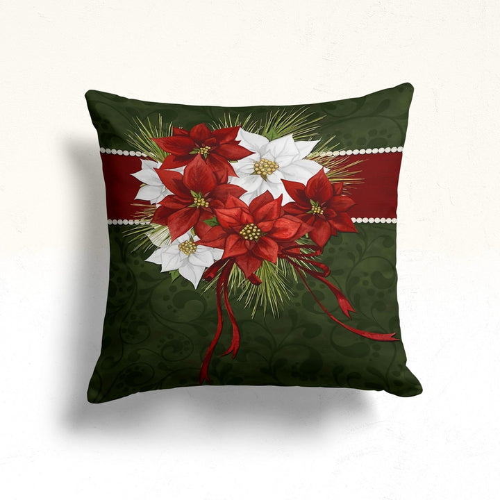 Christmas Pillow Cover|Poinsettia Cushion Case|Merry Xmas Decor|Winter Pillow Case|Xmas Throw Pillowtop|Floral Cushion Cover|New Year Gift