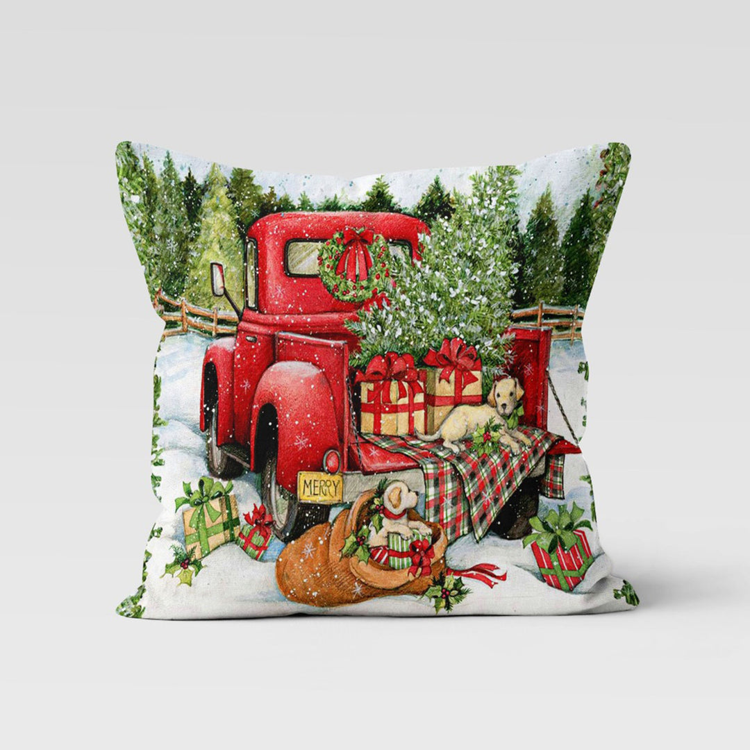 Christmas Pillow Cover|Red Xmas Truck Cushion|Merry Xmas Decor|Winter Pillow Case|Xmas Throw Pillowtop|Floral Cushion Cover|New Year Gift