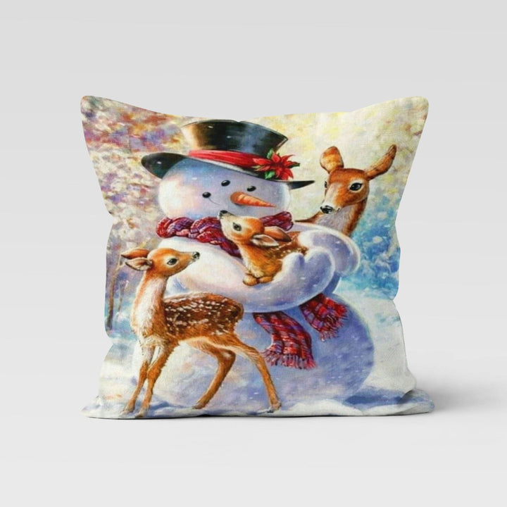 Winter Pillow Cover|Snowman Cushion Case|Fawn Cushion Cover|Merry Xmas Decor|Christmas Pillow|Xmas Throw Pillowtop|Snow Decor|New Year Gift