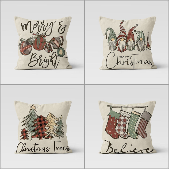 Christmas Pillow Cover|Merry Xmas Cushion Case|Pine Trees Decor|Believe Pillow Case|Xmas Throw Pillowtop|Gnome Cushion Cover|New Year Gift