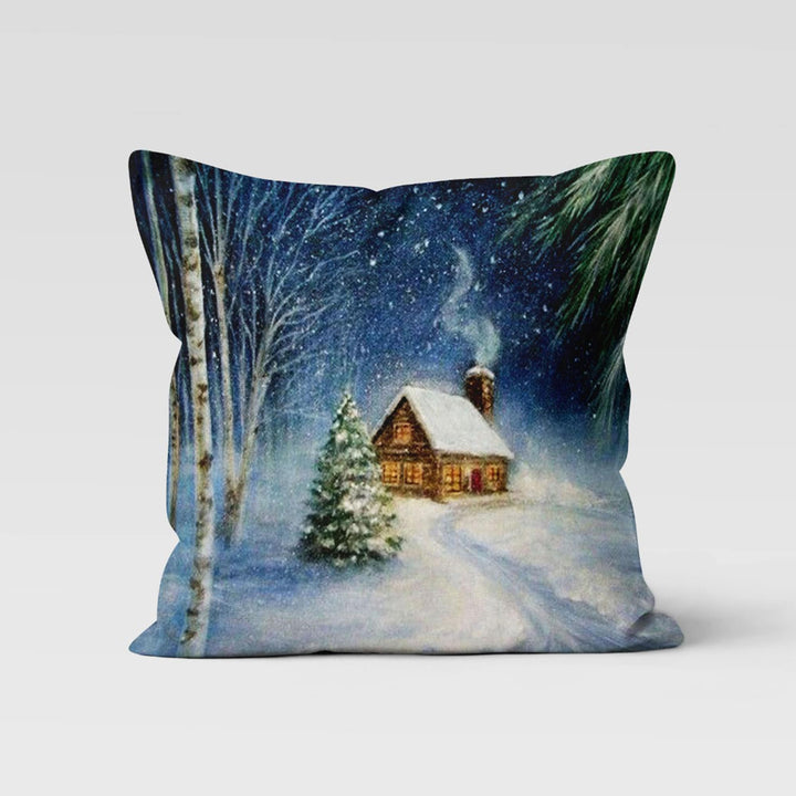 Winter Pillow Case|Christmas Pillow Cover|Snow House Cushion Case|Merry Xmas Decor|Xmas Throw Pillowtop|Snow Cushion Cover|New Year Gift