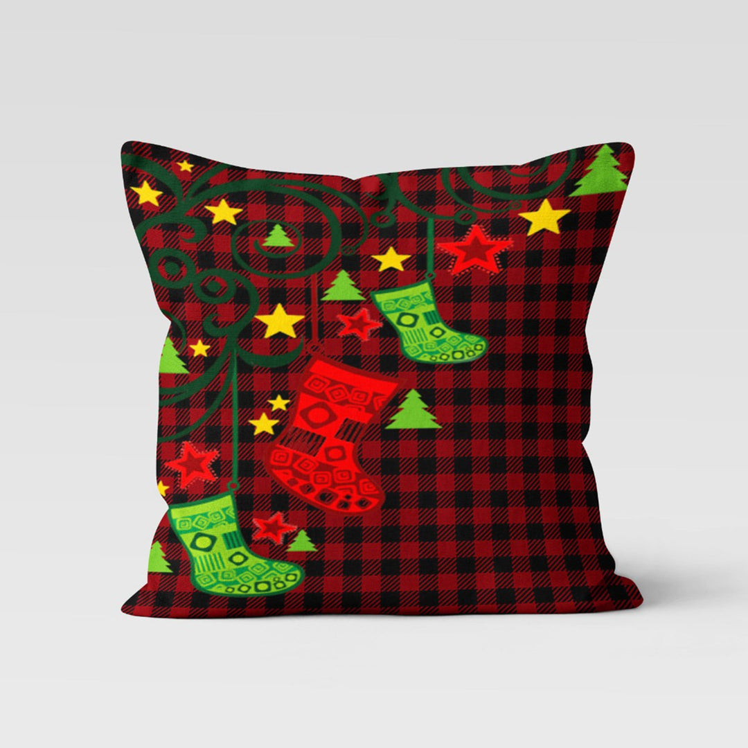 Christmas Pillow Cover|Buffalo Plaid Cushion Case|Xmas Home Decor|Winter Pillow Case|Xmas Socks Pillowtop|Cookie Cushion Cover|New Year Gift