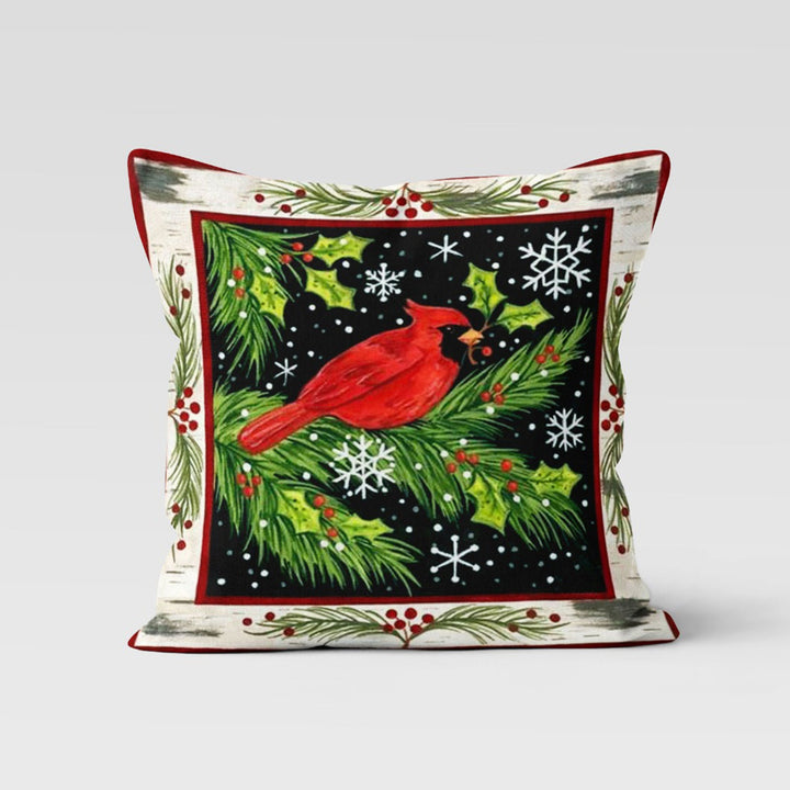 Winter Pillow Cover|Cardinal Cushion Case|Poinsettia Decor|Christmas Pillow Case|Xmas Throw Pillowtop|Red Berries Cushion|New Year Gift