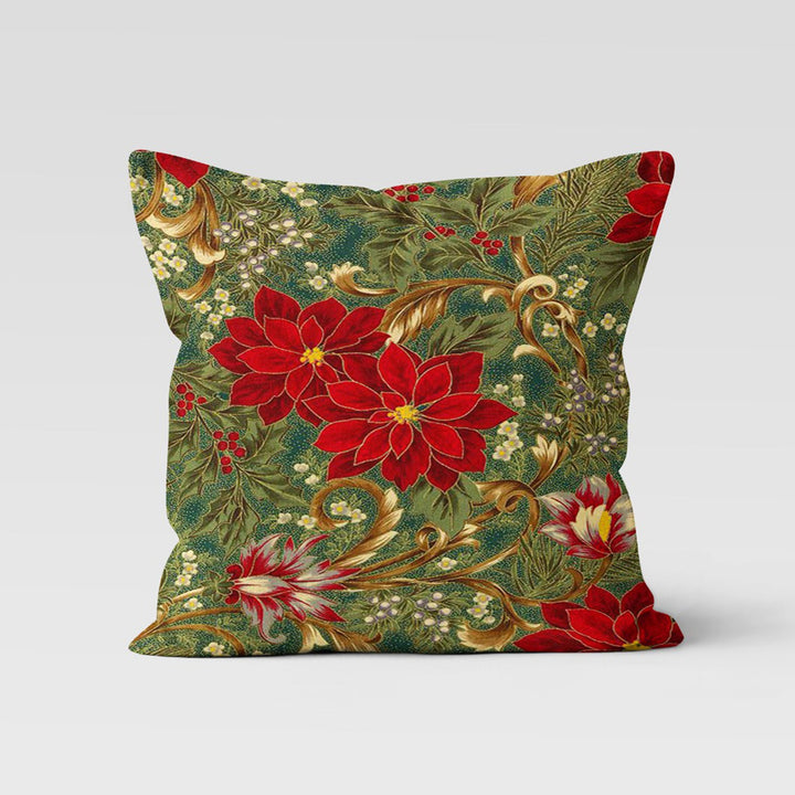 Winter Pillow Cover|Cardinal Cushion Case|Poinsettia Decor|Christmas Pillow Case|Xmas Throw Pillowtop|Red Berries Cushion|New Year Gift