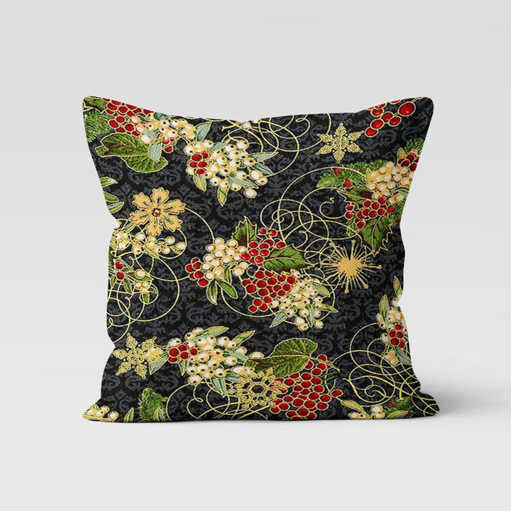 Winter Pillow Cover|Cardinal Cushion Case|Poinsettia Decor|Christmas Pillow Case|Xmas Throw Pillowtop|Red Berries Cushion|New Year Gift