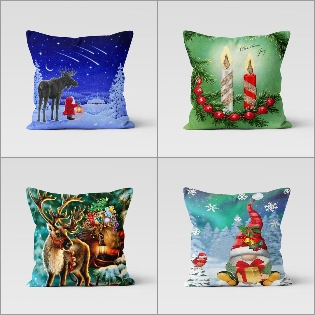 Christmas Pillow Cover|Deer Cushion Case|Xmas Candle Decor|Winter Pillow Case|Xmas Throw Pillowtop|Gnome Cushion Cover|New Year Gift