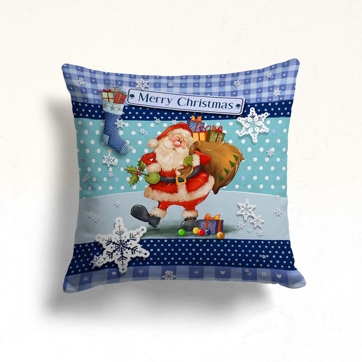 Christmas Pillow Cover|Blue Gnome Cushion|Merry and Bright Decor|Winter Pillow Case|Xmas Throw Pillowtop|Santa Cushion Cover|New Year Gift