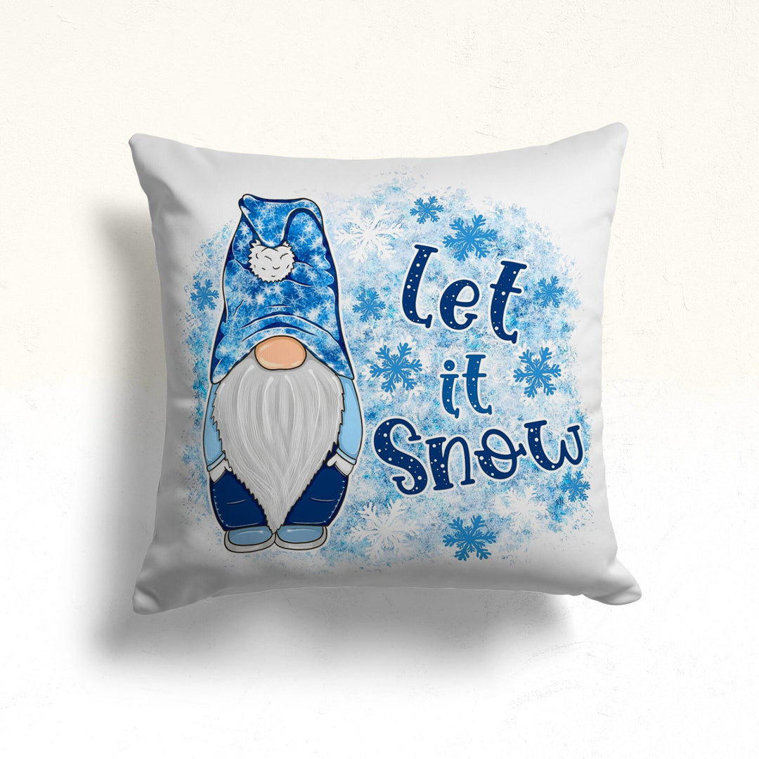 Christmas Pillow Cover|Blue Gnome Cushion|Merry and Bright Decor|Winter Pillow Case|Xmas Throw Pillowtop|Santa Cushion Cover|New Year Gift