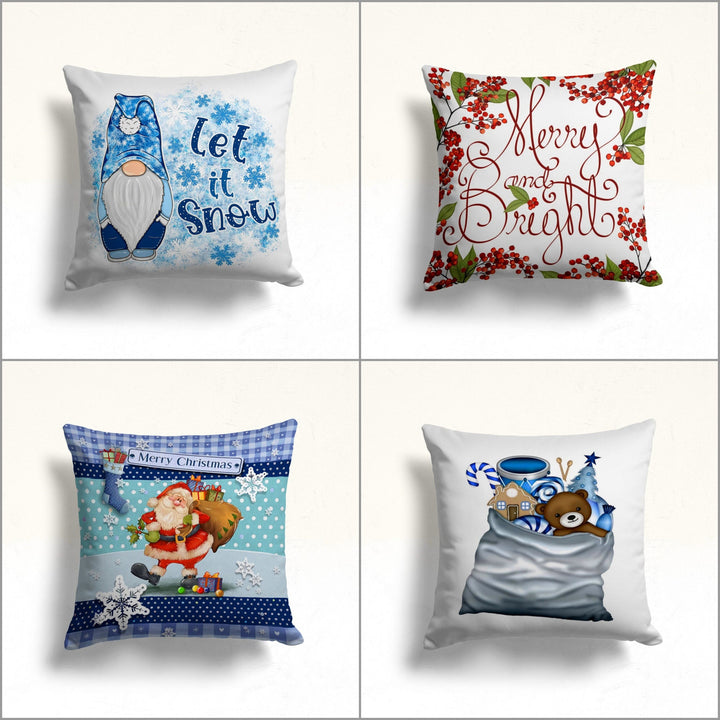 Christmas Pillow Cover|Blue Gnome Cushion|Merry and Bright Decor|Winter Pillow Case|Xmas Throw Pillowtop|Santa Cushion Cover|New Year Gift