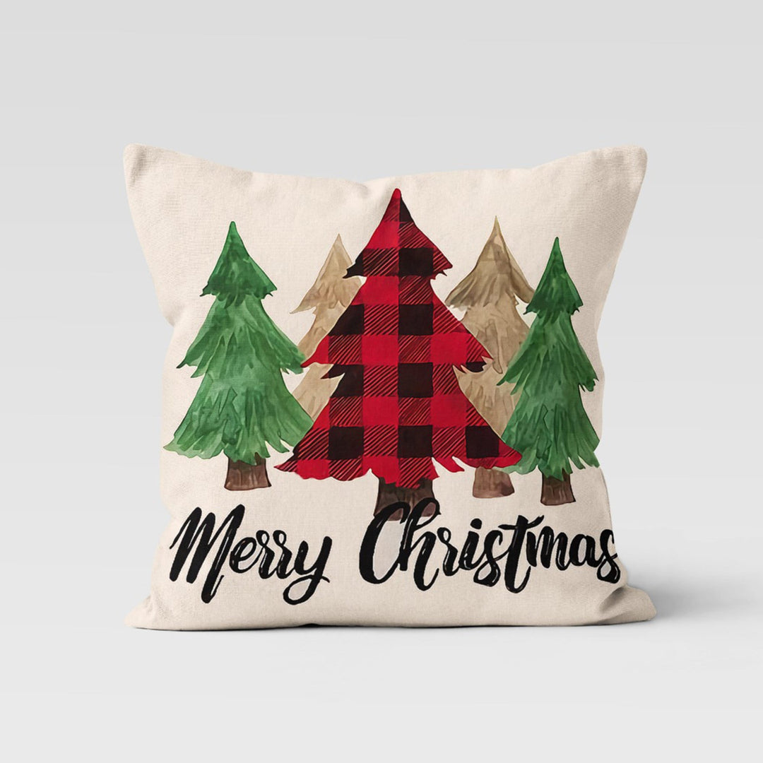 Christmas Pillow Cover|Rabbit Cushion|Merry Xmas Decor|Winter Pillow Case|Xmas Throw Pillowtop|Winter Bird Cushion Cover|Checkered Pine Tree