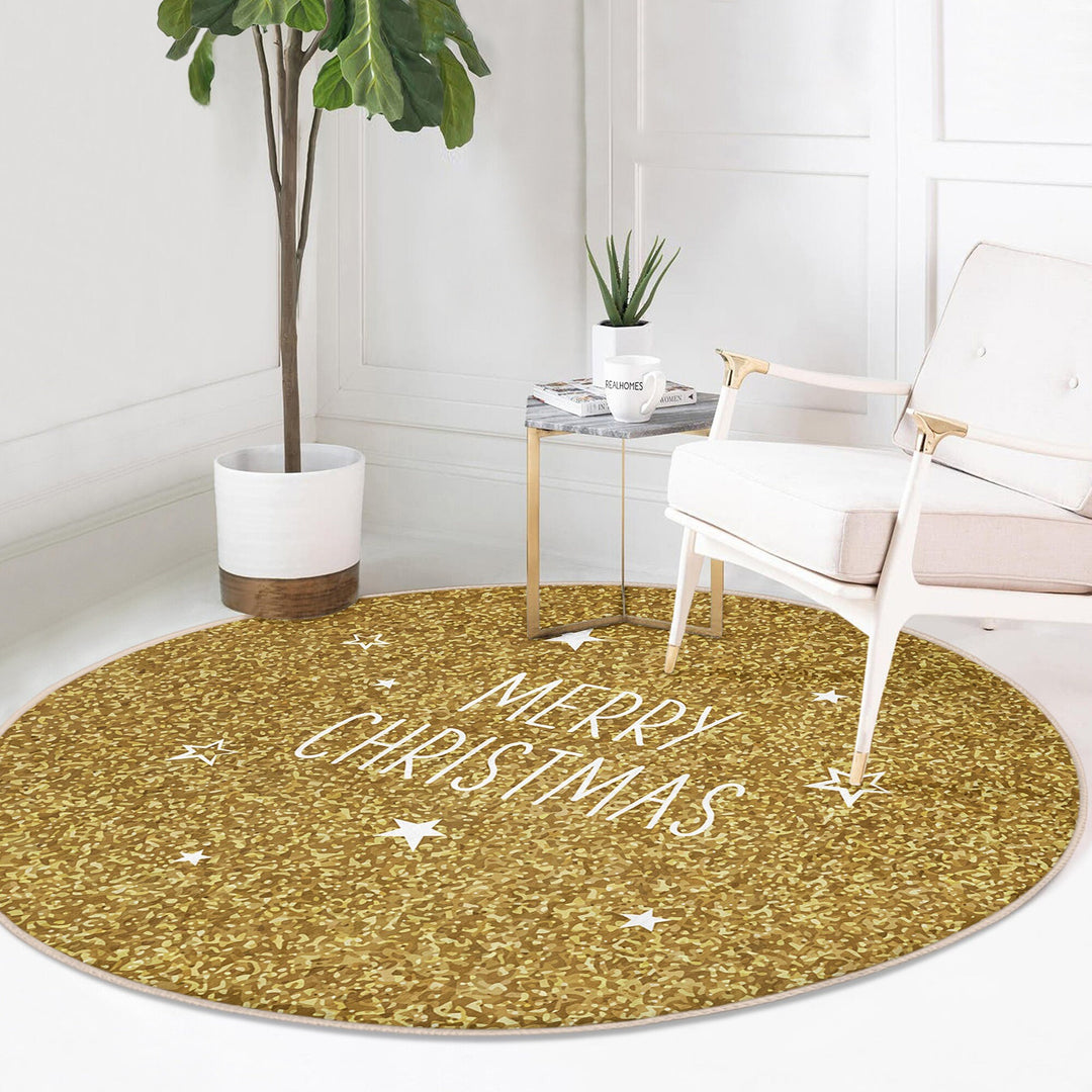 Christmas Round Rug|Winter Non-Slip Rug|Snowflake Carpet|Merry Xmas Rug|Gold White Decor|Geometric Carpet|Multi-Purpose Mat|Anti Slip Carpet