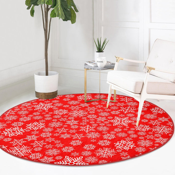 Winter Round Rug|Snowflake Non-Slip Rug|Snowflake Carpet|Christmas Circle Rug|Geometric Home Decor|Xmas Floor Carpet|Multi-Purpose Mat