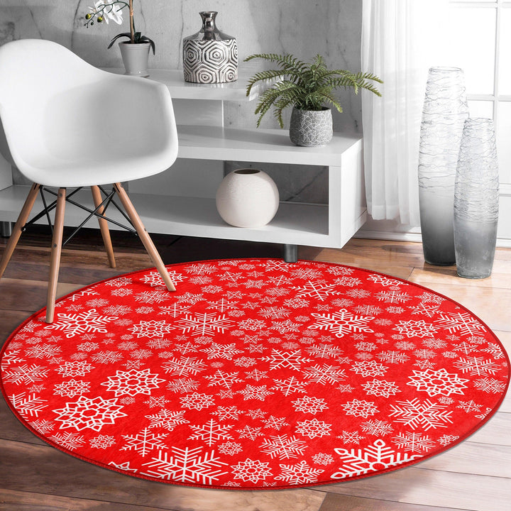 Winter Round Rug|Snowflake Non-Slip Rug|Snowflake Carpet|Christmas Circle Rug|Geometric Home Decor|Xmas Floor Carpet|Multi-Purpose Mat