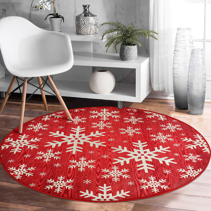 Winter Round Rug|Snowflake Non-Slip Rug|Snowflake Carpet|Christmas Circle Rug|Geometric Home Decor|Xmas Floor Carpet|Multi-Purpose Mat