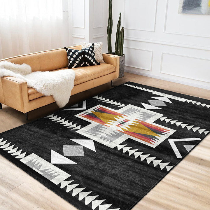 Rug Design Carpet|Aztec Fringed Anti-Slip Floor Mat|Southwestern Rug|Rustic Pattern Machine-Washable Non-Slip Carpet|Ethnic Geometric Decor