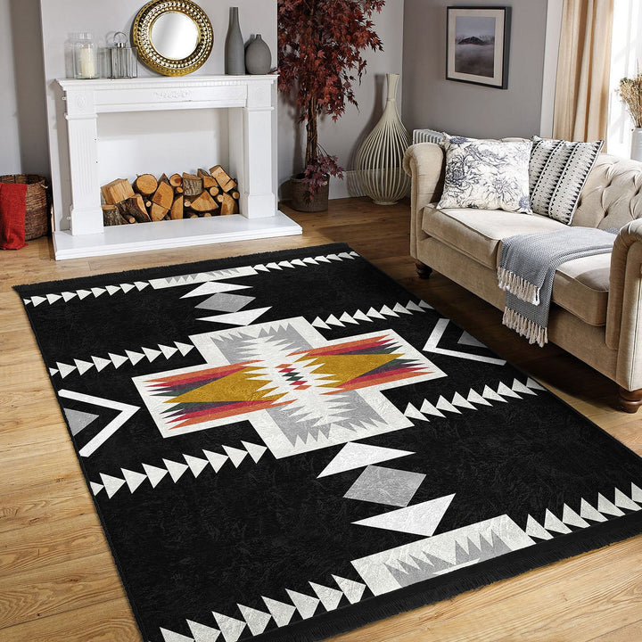 Rug Design Carpet|Aztec Fringed Anti-Slip Floor Mat|Southwestern Rug|Rustic Pattern Machine-Washable Non-Slip Carpet|Ethnic Geometric Decor