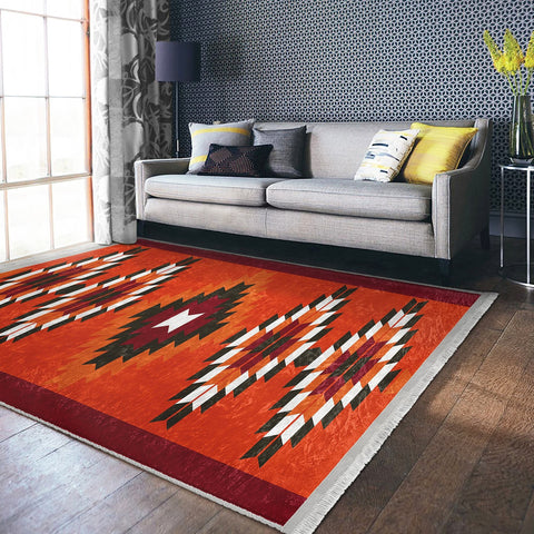 Terracotta Area Rug Black Southwestern Carpet Aztec Anti Slip Rug