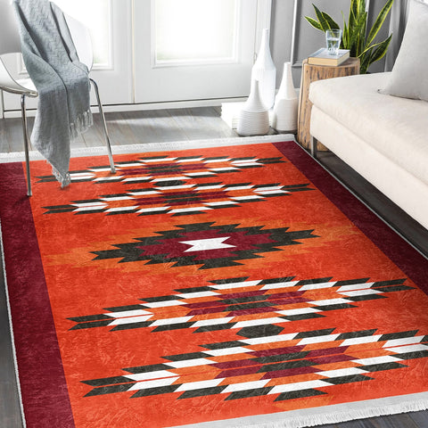 Terracotta Area Rug Black Southwestern Carpet Aztec Anti Slip Rug