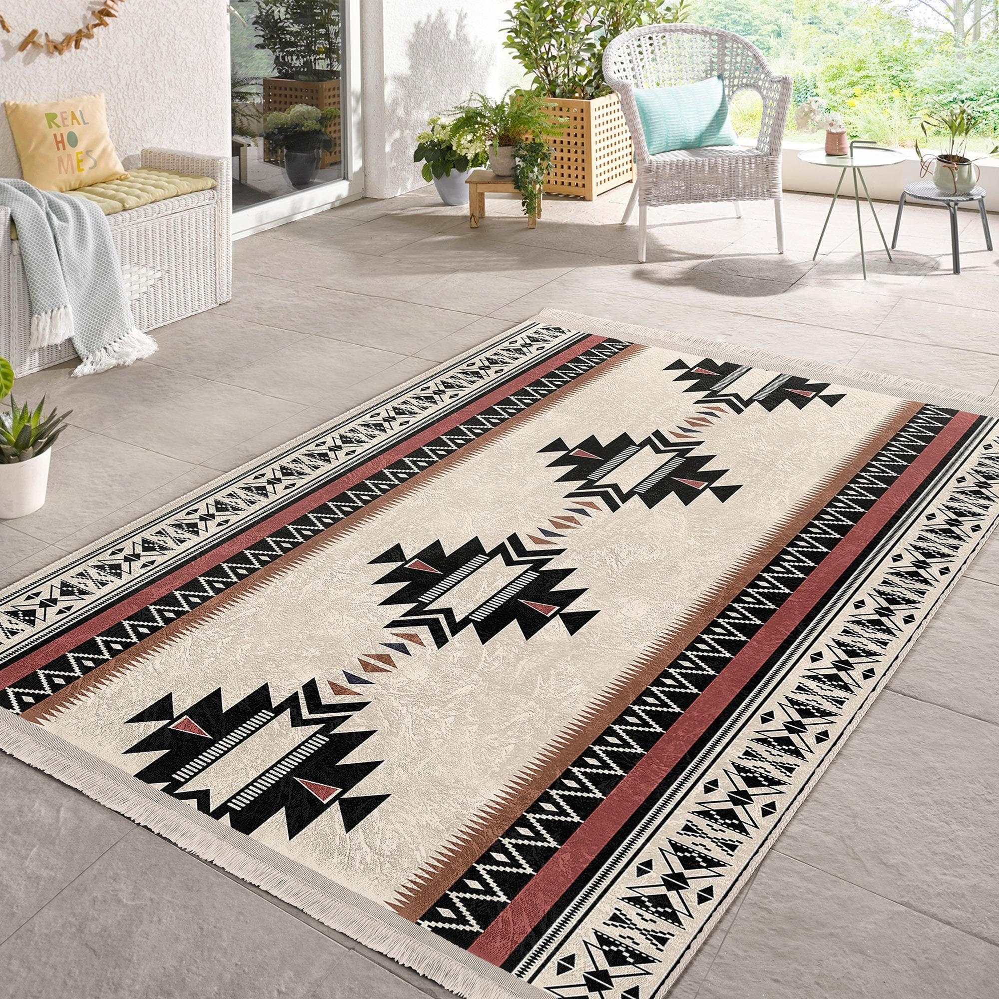 PETRA Series Ethnic Authentic Vintage Patterned Washable Rug Carpet One-Sided Rug Carpet Tassels online Home Rug Tasseled