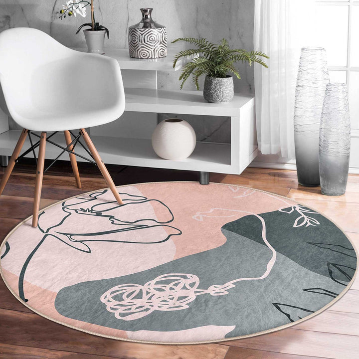 Abstract Round Rug|Non-Slip Round Carpet|Onedraw Circle Carpet|Abstract Floral Rug|Flower Home Decor|Farmhouse Style Multi-Purpose Carpet